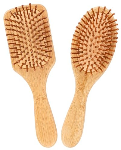 Spazzola per capelli in bambù, 2 pezzi, in bambù, per la cura dei capelli, per uomini, donne e bambini, per tutti i tipi di capelli