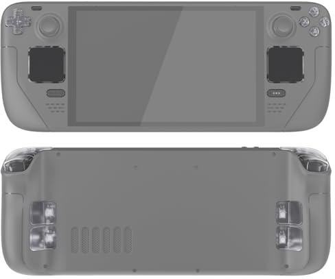 eXtremeRate Ersatz Tasten Set für Steam Deck OLED Konsole, DIY-Knöpfe ABXY/D-Pad/Trackpad/View/Option/Quick-Access/Trigger Buttons Back Paddles Zubehör für Steam Deck OLED Console-Transparent