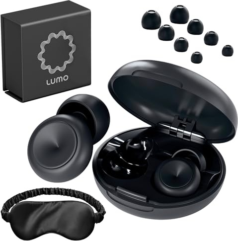 Lumo Silikon-Ohrstpsel zum Schlafen, 28 dB (SNR), wiederverwendbar, mit Seiden-Schlafmaske, Arbeits- und Konzert-Gehrschutz, anpassbar und bequem