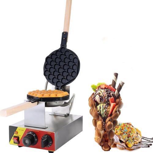 Bubble Waffle Maker Commercial 1KW Electric Stainless Steel Egg Waffle Maker - Non-stick Coating, 180° Rotating Egg Puff Waffle Iron Machine for Restaurant