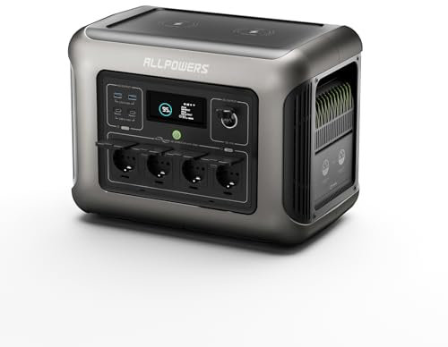 ALLPOWERS R1500 Centrale Elettrica Portatile, LFP Batteria da 1152Wh, 4 Uscite CA 1800W (3000W Picco) Generatore di Corrente Solare, UPS Alimentazione per Campeggio, Interruzioni, Casa, RV