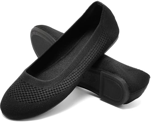 Damen Ballerina Flache Schuhe Komfort Slip On Klassische Rundkappe Pumps Schuhe Knit Faltbare Ballerinas Elegant Bequem Sommerschuhe Walking Flats für Frauen