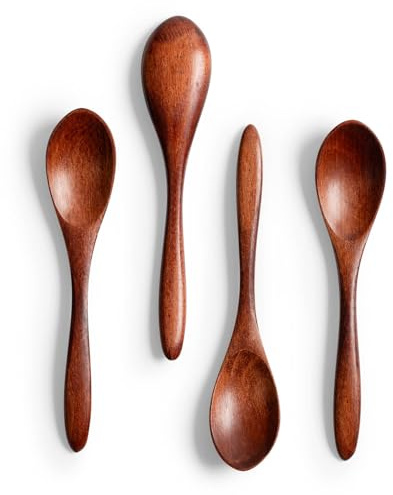 Hefild 4 PCS Small Wooden Spoons, 5.8 Inch Honey Spoons for Tea, Hardwood Wooden Honey Teaspoon for Coffee, Little Tiny Wood Spoons, Bamboo Table Spoon for stirring, Wooden Spoons for Utensils Set