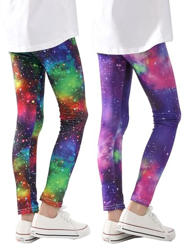 Kiench Mädchen Leggings Lange Bunte Sport-Hosen Gymnastik 2er-Pack