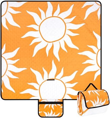 Picknickdecke 200x200 cm，XXL Stranddecke wasserdicht sandfrei, faltbare Strandmatte aus Dreischichtige Struktur waschbarem Polyester–Tragbar für Camping, Strand, Park, Reisen und Rasen–Sunrise Design