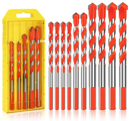 Juego de Brocas, 10 Piezas Carburo De Tungsteno Broca para Mampostería Conjunto para Metal Acero, Porcelana, Baldosas De Cerámica Hormigón, Ladrillo, Plástico Madera (6,8,10,12mm)
