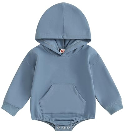Himllauen Infant Baby Boy Girl Hoodie Romper Solid Color Long Sleeve Front Pocket Bodysuit Newborn Toddler Boy Girl Autumn Jumpsuit
