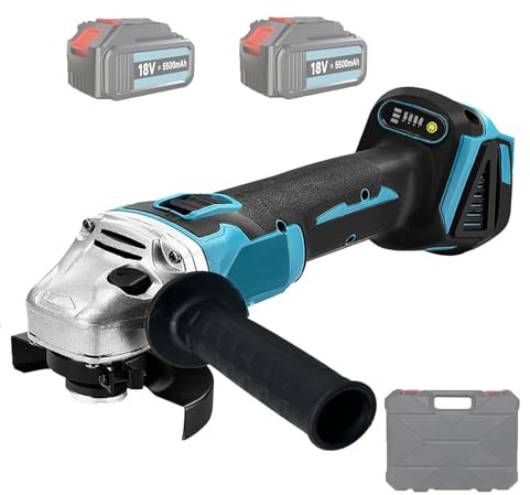 Akku Winkelschleifer Kabellos，Ersatz für Makita Akku 18V, Ersatz DGA504Z,mit 2× 5.5Ah Akkus & Ladegerät, Akku Flex Trennschleifer 125mm, 9000U/min, für Präzises Trennen und Schleifen（Blau）