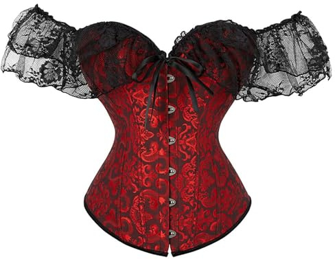 Eauptffy Corsetto da donna con lacci, stampa floreale, stile vintage, corsetto sotto il seno, chiusura anteriore, corpetto a vita, biancheria intima modellata in pizzo, corpetto gotico, O rosso 2, XS