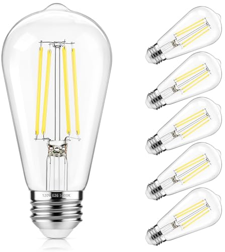 ASOMST Vintage LED Edison Bulbs 5000K Daylight White, 60W Equivalent ST58 Dimmable Filament Light Bulb, 850 Lumens, E26 Base, Energy-Saving LED Edison Lights, Pack of 6
