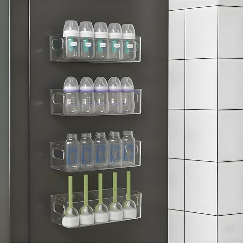 MGY 4Pack Clear Magnetic Baby Bottle Organizer for Refrigerator, Space-Saving Storage for Baby Bottles,Bottle Organizer for kitchen