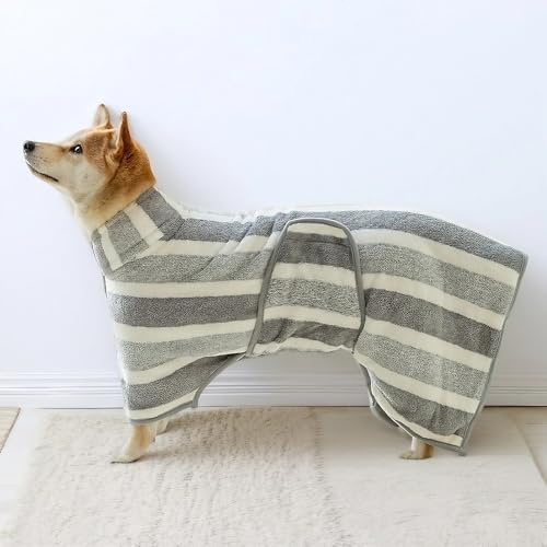 Dasellfa Hundebademantel, Hunde Bademantel Hund Ultra-Absorbierender, Einstellbar Hundehandtuch Schnell Trocknendes mit Klettverschluss, für Große Mittelgroße und Kleine Hunde(L)
