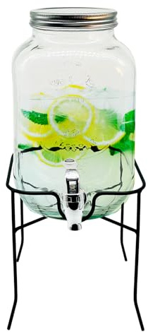 Adler Getränkespender 4L mit Zapfhahn & Ständer | Eleganter Saftspender aus Glas | Ideal für Limonade, Bowle & Kaltgetränke für Partys, Gastronomie & Zuhause