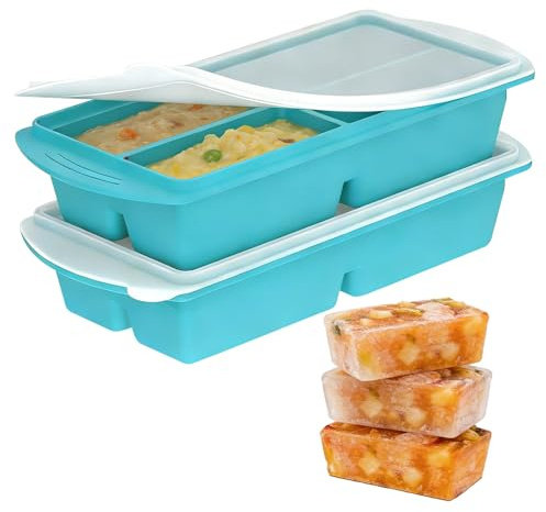 2 stycken frysformar av silikon, SGZIOO Souper Cubes soppa, frysbehållare, 250 ml silikonfrysbricka med lock, soppor, frys, isbitsform för mat, soppa, buljong, sås, havsgrön
