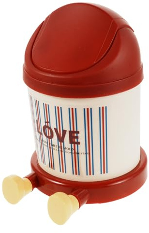 DOITOOL Cestino per Rifiuti da Tavolo Mini Rosso con Coperchio, Piccolo Contenitore in Plastica per Ufficio, Bagno e Scrivania, Organizzatore Portatile per Carta e Spazzatura