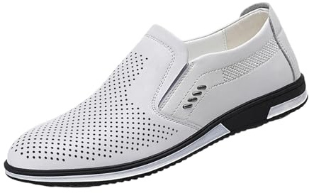 Skor herr, Plain Toe, kostymskor, företag, läderskor, moderna fritidsskor, formella bröllopsskor, sommar, nät, barfotaskor, lediga lackskor, sommarskor, män, Monkstrap skor, Oxford, Vit, 41 EU