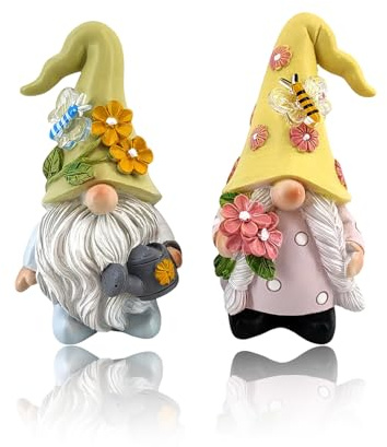 2Pcs Spring Gonk Gnomes Figurines, Bee and Flower Gnome Spring Figurines for Garden Ornaments Outdoor, Handcrafted Resin Gnome Figures for Garden Decoration, Gardens Gifts for Birthday Housewarming