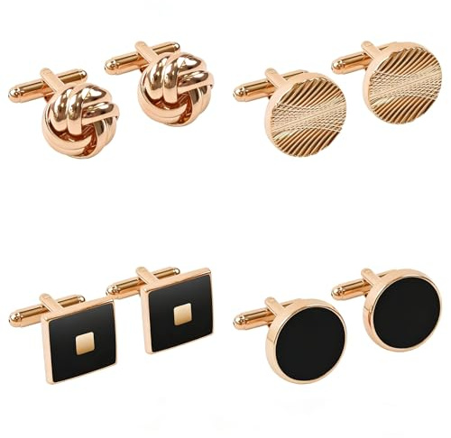 4 Pairs Cufflinks for Men, Classic Tone Cuff Links Fashion, Mens Cufflink Set for Business Graduation Formal Occasion Wedding Gift Box