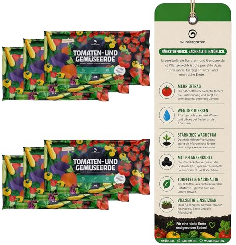 3X 20L Bio Tomaten- & Gemüseerde torffrei – Mit Pflanzenkohle – Wundergarten – Erde für Tomaten, Gemüse & Hochbeet – Weniger Gießen & Düngen