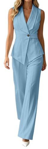 Womens Suit Sets UK Sleeveless Lapel Blazer Waistcoat with Matching High Waist Wide Leg Palazzo Trousers Summer Elegant Two Piece Smart Office Work Formal Business Casual Outfits