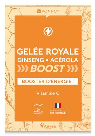 Yves Ponroy Ampoules de Gelée royale - Ginseng - Acérola - Trio tonus - 20 ampoules - Yves Ponroy | Tonus Vitalité - Ginseng Acérola - Vitamine C - Soutien Energie et Immunité - Sans Srôme Artificiel - Fabriqué en France