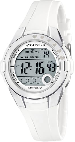 Calypso Orologio Digitale Bambino Bambina - Caucciù Bianco - Impermeabile 10 ATM - Data Calendario Cronografo Doppio Orario Luce Allarme 12/24h - K5571/1