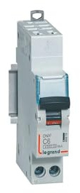 406879 Disjoncteur Legrand 6A unipolaire + neutre DX3 - courbe C - 4,5/6kA - AUTO+VIS - 1 module