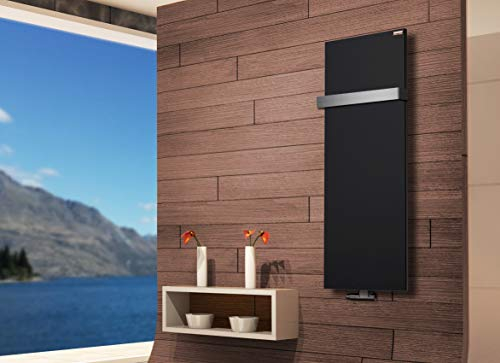 BADHEIZKÖRPER Design Mirror Steel 2 120x47cm 799 W schwarz +1 Halter 50mm SZAGATO Handtuchwärmer Handtuchtrockner Handtuchhalter Paneelheizkörper vertikal Mittelanschluß Flachheizkörper