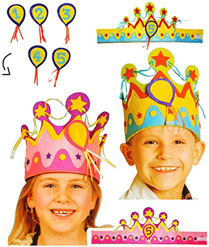 alles-meine.de GmbH 2 TLG. Set_ Filz - Kronen - ROSA & BLAU - Größen VERSTELLBAR - für Kinder & Erwachsene - mit Zahlen - Geburtstagskrone/Kindergeburtstag - lustiger Partyarti..