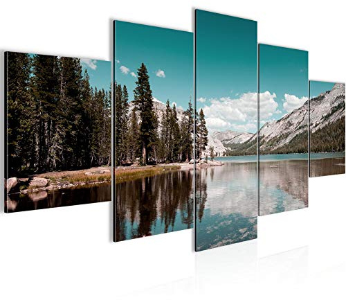 Runa Art - Bilder Landschaft Berge 200 x 100 cm 5 Teilig XXL Wanddekoration Design Türkis 606851b