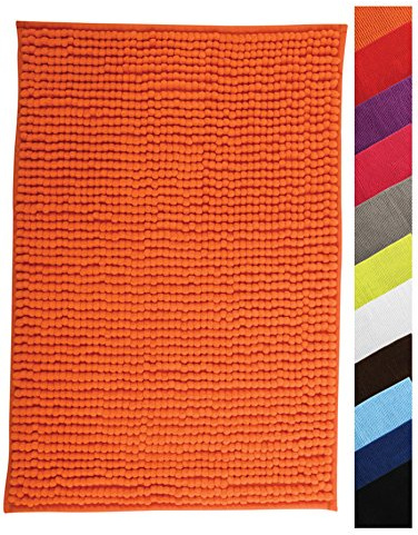 MSV – Chenille-Mikrofaser-Badematte – Langflorig, rutschfest – Maschinenwaschbar – Praktische Aufhängeschlaufe – Optimaler Komfort und Hygiene – Orange – Einzeln – 60 x 60 cm