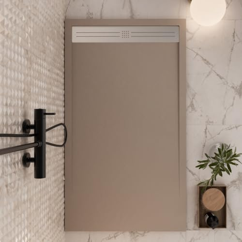 OLIMPO DOCCE - Piatto doccia in marmo resina Tortora pietra cemento GRID - 80x180
