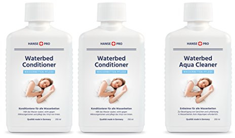 Hanse Pro Wasserbetten Zubehör Set: 2 x 250 ml Conditioner + 1 x 250 ml Aqua Cleaner I Wasserbetten-Pflege I Konditionierer I Entkeimer I Schutz