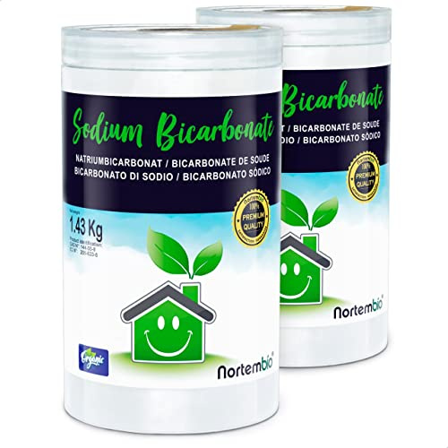 Nortembio Ekologisk Natriumbikarbonat 2x1,43 Kg. 100% Naturligt Ursprung. Aluminiumfri. Fläckborttagare, Deodorant och Blekmedel. Baking Soda för Rengöring med E-book Inkluderad.