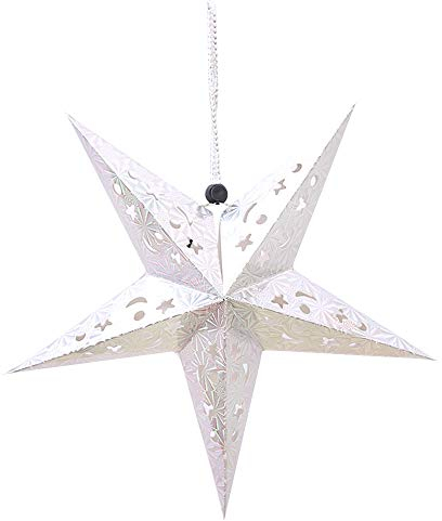 YFZYT 3D Papierstern Laterne Lampenschirm, Laser-Stern Pentagram Lampenschirm für Weihnachten Weihnachten Hochzeit Home Hotel Hängende Dekorationen - 30 cm, 5 Stücke, Silber