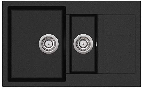 Festnight Lavello/Lavandino/Lavabo da Cucina in Granito Vasca Doppia Nero/Grigio
