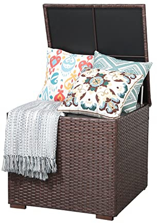 Patiorama 88 Gallon Wicker Deck Box, Indoor/Outdoor Storage Box for Patio Cushions, and Gardening Tools- Resin Rattan Patio Cushion Storage Bin, Brown
