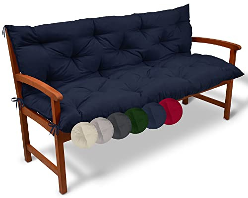 Beautissu Bankauflage Sitzkissen Rückenkissen Outdoor Polsterauflage | 120x50x50cm Dunkelblau Gartenbankauflage für Gartenmöbel Bankkissen Sitzauflage Hollywoodschaukel Gartenbank Flair BR