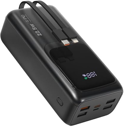 ELEFULL Externer Akku tragbares Ladegerät für Outdoor Camping große powerbank 60000mah mit Kabel schnellladefunktion QC3.0 22.5W & USB C PD20W, LED Display & Flashlight
