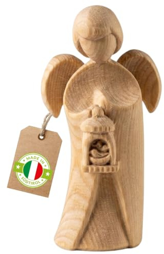 4betterdays.com NATURlich leben! Ángel de la Guarda clásico de Madera de Pino – con Linterna, Altura 9 cm, Regalo para Bautismo o Navidad, artesanía del Tirol del Sur