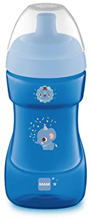 MAM Sports Cup Tazza di Plastica con Beccuccio Antigoccia, 12+ Mesi, 330 ml, Azzurro