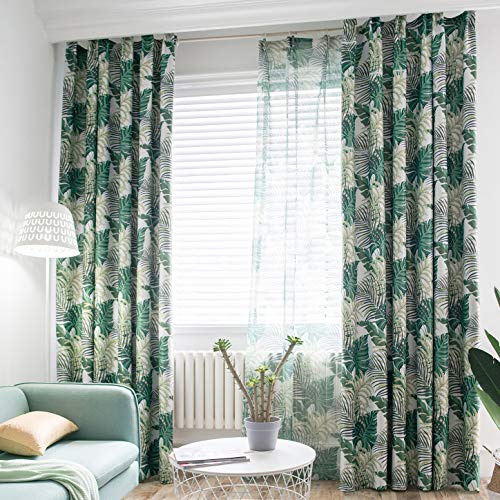 Lsimeru Blickdichte Vorhänge Verdunkelungsvorhänge Kräuselband 225x140 Blätter Blumenmuster für Schlafzimmer,Grün Thermogardine Gardinen Lichtundurchlässige Modern Elegant 2 Stück