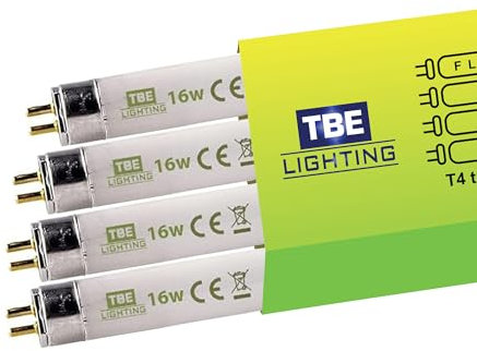 TBE LIGHTING T4 16w Fluorescent Tube Lamps 480mm - 4 Pack of CFL Bulbs - G5 2-Pin Base Fittings - T4 High Efficiency Lamps, Soft White 3500K