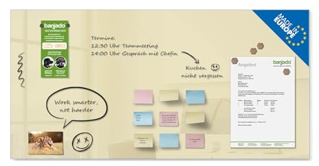 banjado Glas Magnettafel (110 x 55cm) - Magnetwand Glas - Magnetpinnwand als Memoboard - Pinnwand Magnettafel Küche, Büro, Kinderzimmer - Beige