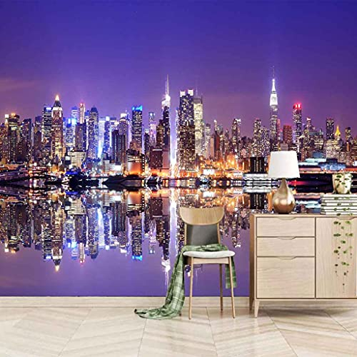 FVGKYS Wandbilder Schlafzimmer Erwachsene Kinder Tapete Plakate 3D Lila Himmel Stadtlandschaft Selbstklebend Wandgemälde Wandtattoo Kunst Dekoration Für Wohnzimmer Küche Wanddekoration 350x256cm