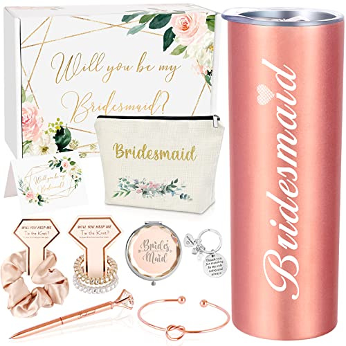 Homabachyco Bridesmaid Proposal Gifts, Will You Be My Bridesmaid Box, Engagement Wedding Wine Tumbler Bridal Bachelorette Party Gift for Bridesmaids, 20oz Wine Tumbler Gift Set