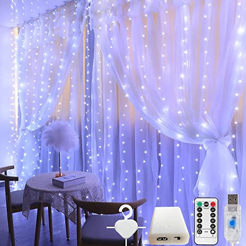 LED Lichtervorhang 3*3m 300 LED Lichterketten Vorhang ,8 Modi Lichterkettenvorhang Innen,USB Oder Batterie Betrieben,String Light mit Fernbedienung,für Innenbeleuchtung Partydekoration Valentinstag