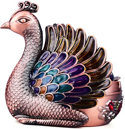 K COOL Ashtray with Lid for Cigarette, Metal Outdoor Ash Tray Sets, Ashtrays for Cigarettes Out door, Windproof Peacock Smokeless Ashtrays for Home Office Tabletop Outside Patio Outdoor(Copper)