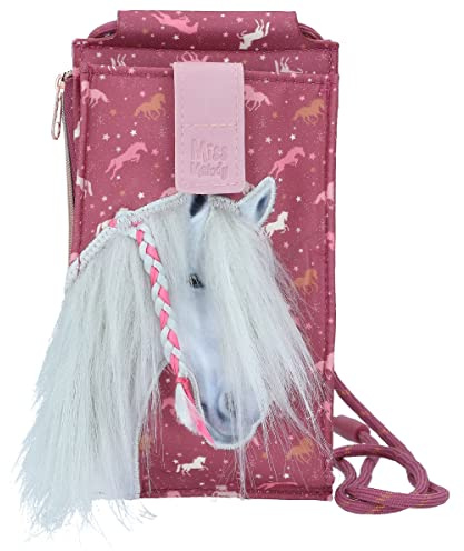 Depesche 11987 Miss Melody Wild Horses - Handytasche zum Umhängen in Bordeaux mit Pferde-Motiv und -Muster, Smartphone Tasche mit Klettverschluss und Trage-Schlaufe, ca. 20 x 11 x 2,5 cm