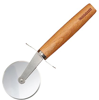 Fackelmann Cortador de Pizza Fair, 21cm, con Cuchilla de Acero Inoxidable y Mango de Madera de Haya FSC, Ideal para Pizza y Pasta, Fácil de Limpiar, Estilo Rústico Italiano, 1 ud.
